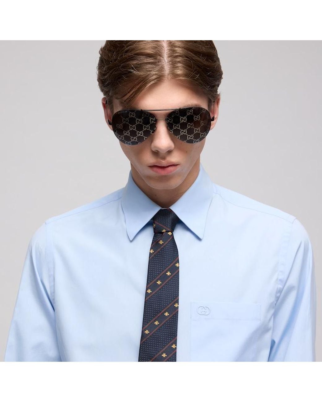 Gucci Blue Bee & Web-striped Silk Tie for men