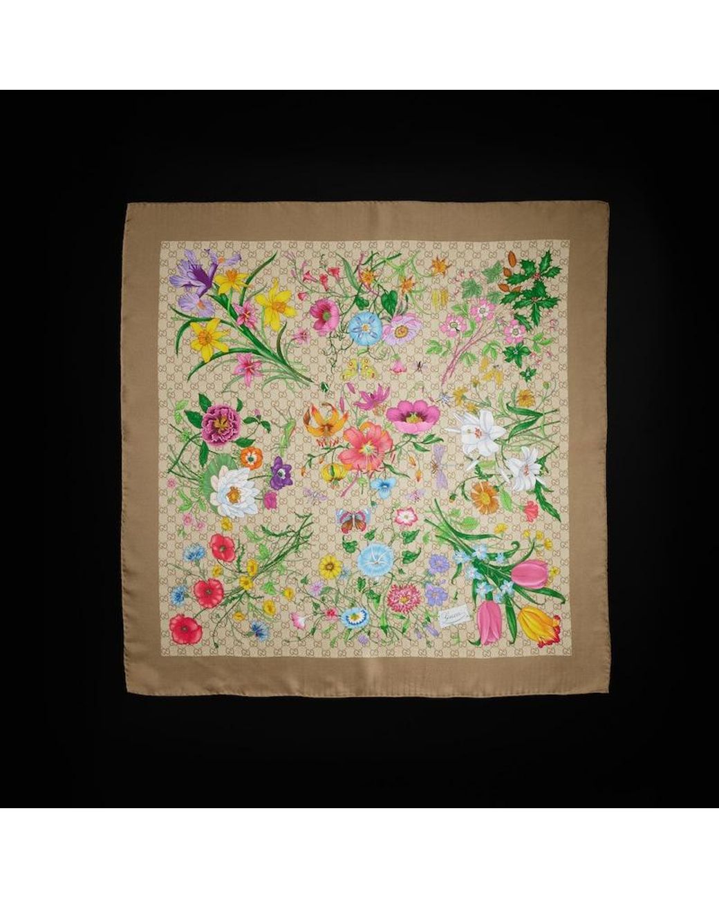 Gucci Green Printed Gg Silk Twill Carré