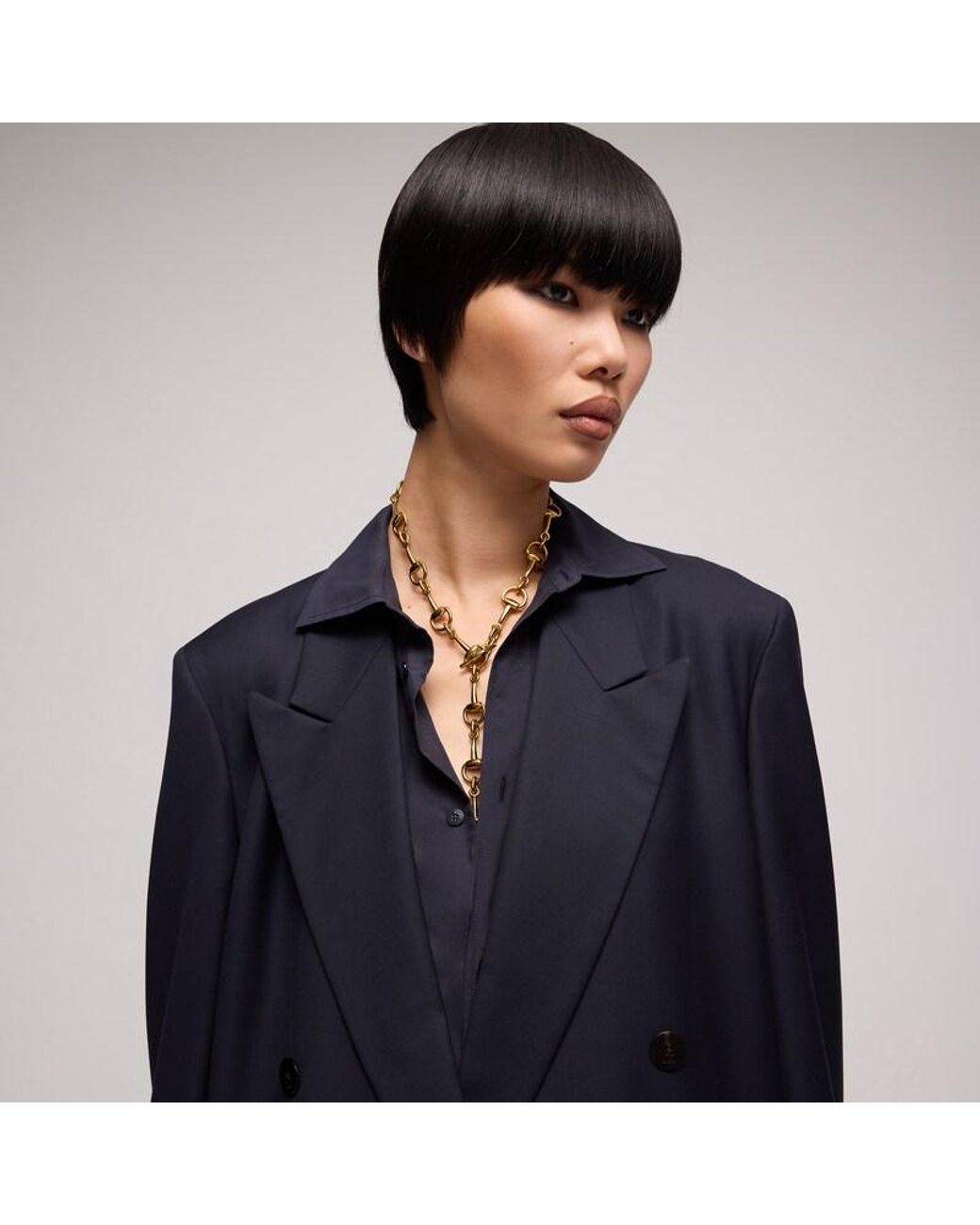 Gucci Metallic Horsebit Lariat Necklace, -Toned Metal