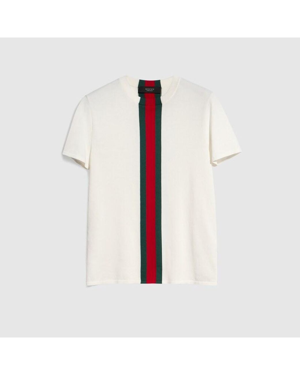 Gucci White Knit Cotton T-Shirt With Web Intarsia for men