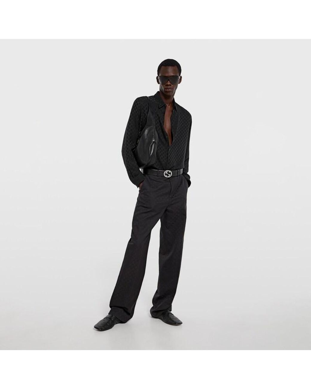 Gucci Black Gg Silk Jacquard Shirt, Size 15 for men