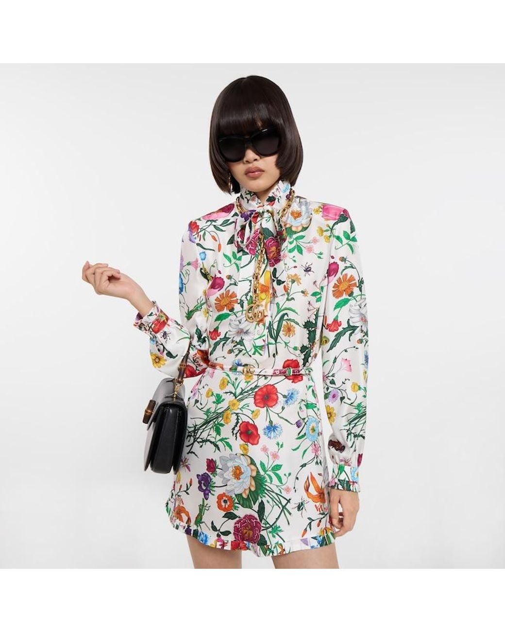 Gucci Green Printed Silk Twill Dress