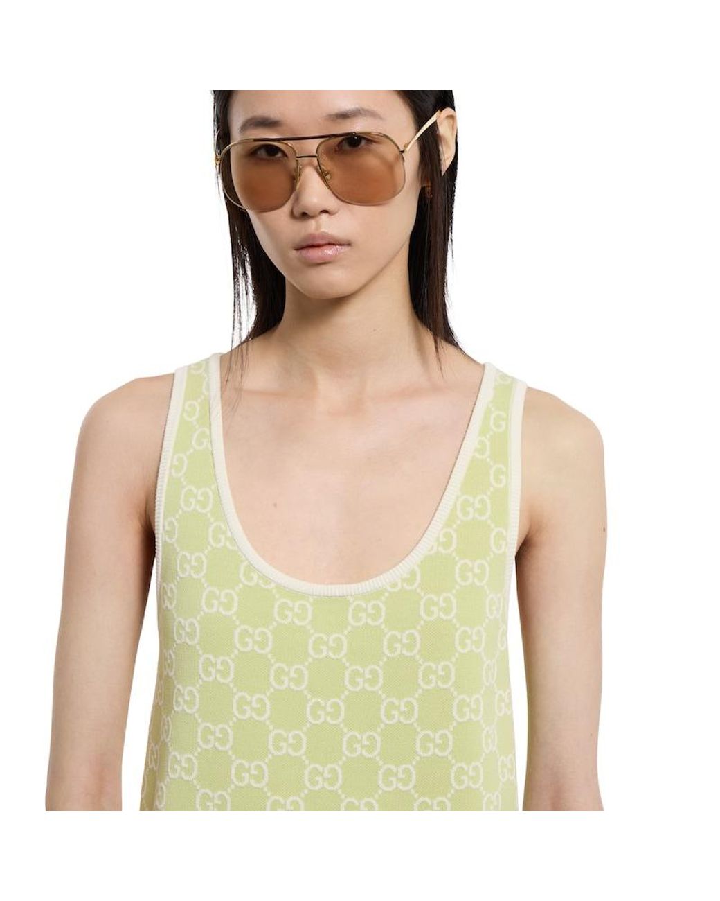 Gucci Yellow Gg Fine Cotton Jacquard Dress