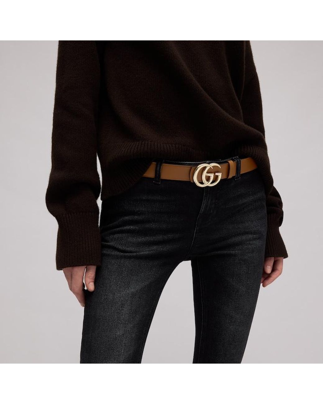 Gucci Brown Reversible Gg Marmont Belt, Gg Canvas