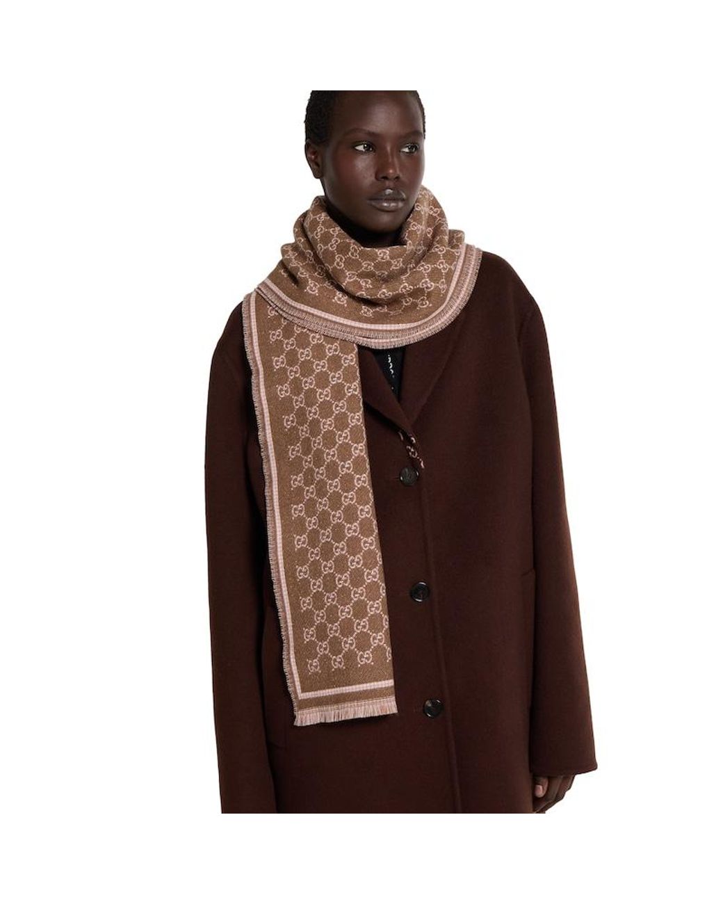 Gucci Brown Gg Wool Scarf