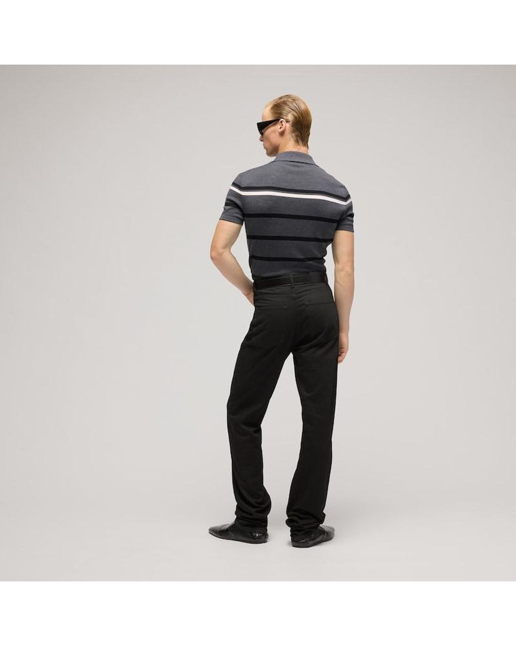 Gucci Black Striped Wool Polo Shirt With Embroidery for men
