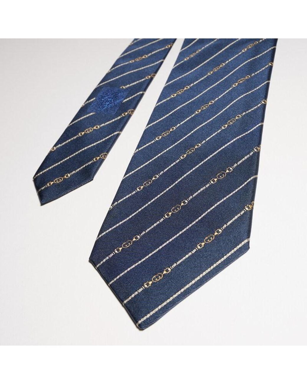 Gucci Blue Interlocking G Belt Silk Tie for men