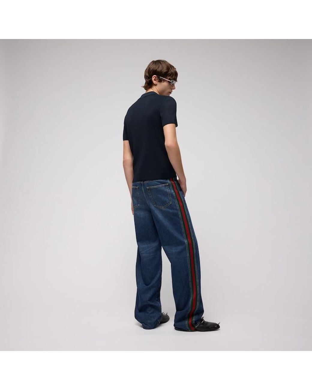 Gucci Blue Technical Knit Fabric Polo Shirt With Embroidery for men