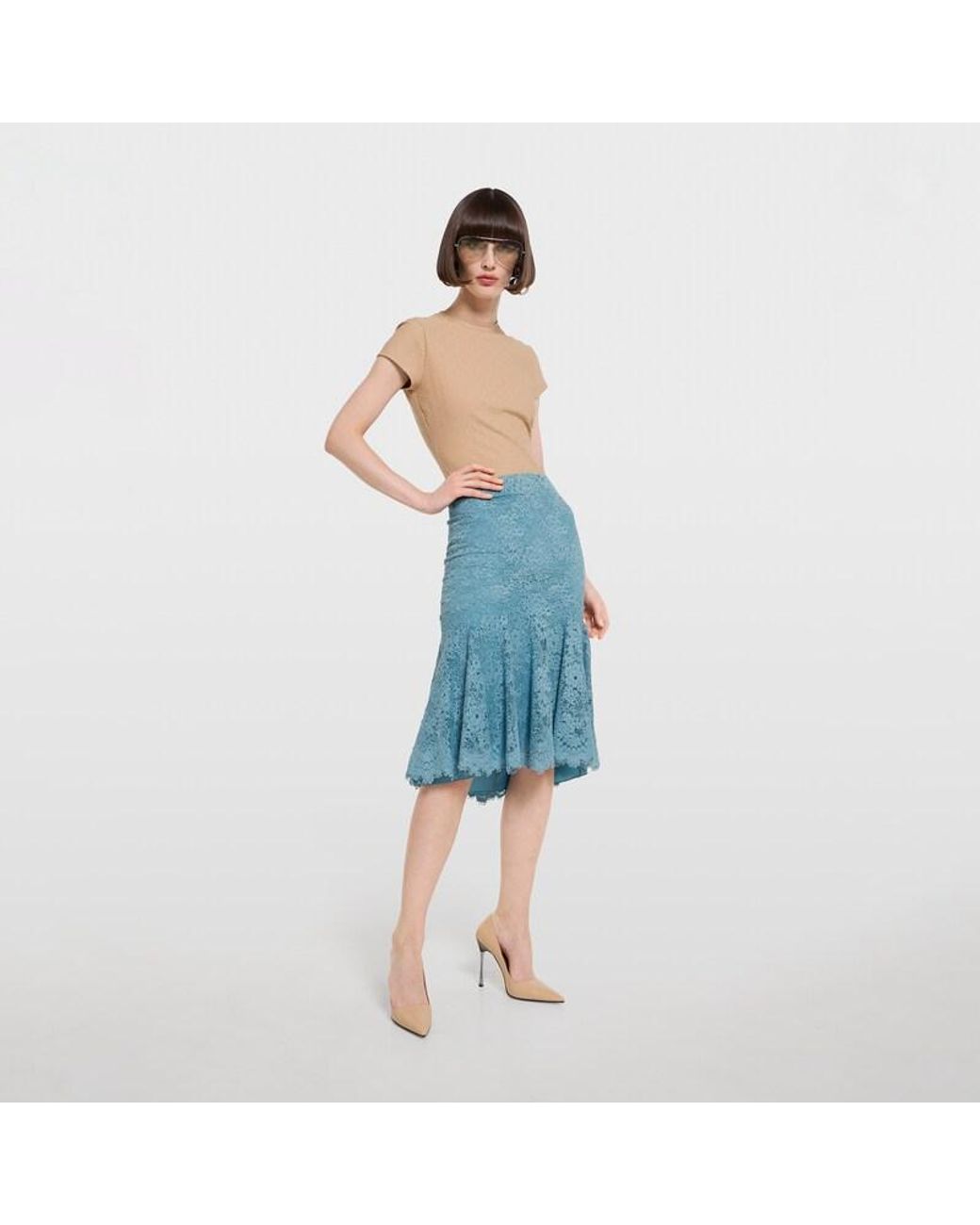 Gucci Blue Gg Flower Stretch Lace Skirt, Ready-To-Wear