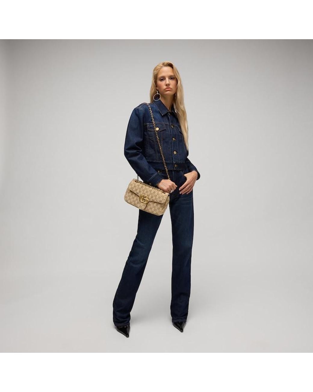 Gucci Natural Jetset Gg Marmont Medium Shoulder Bag