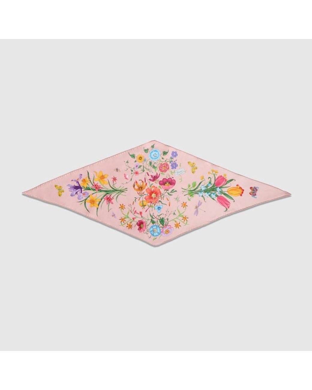 Gucci Pink Printed Silk Twill Diamond Scarf, Silk