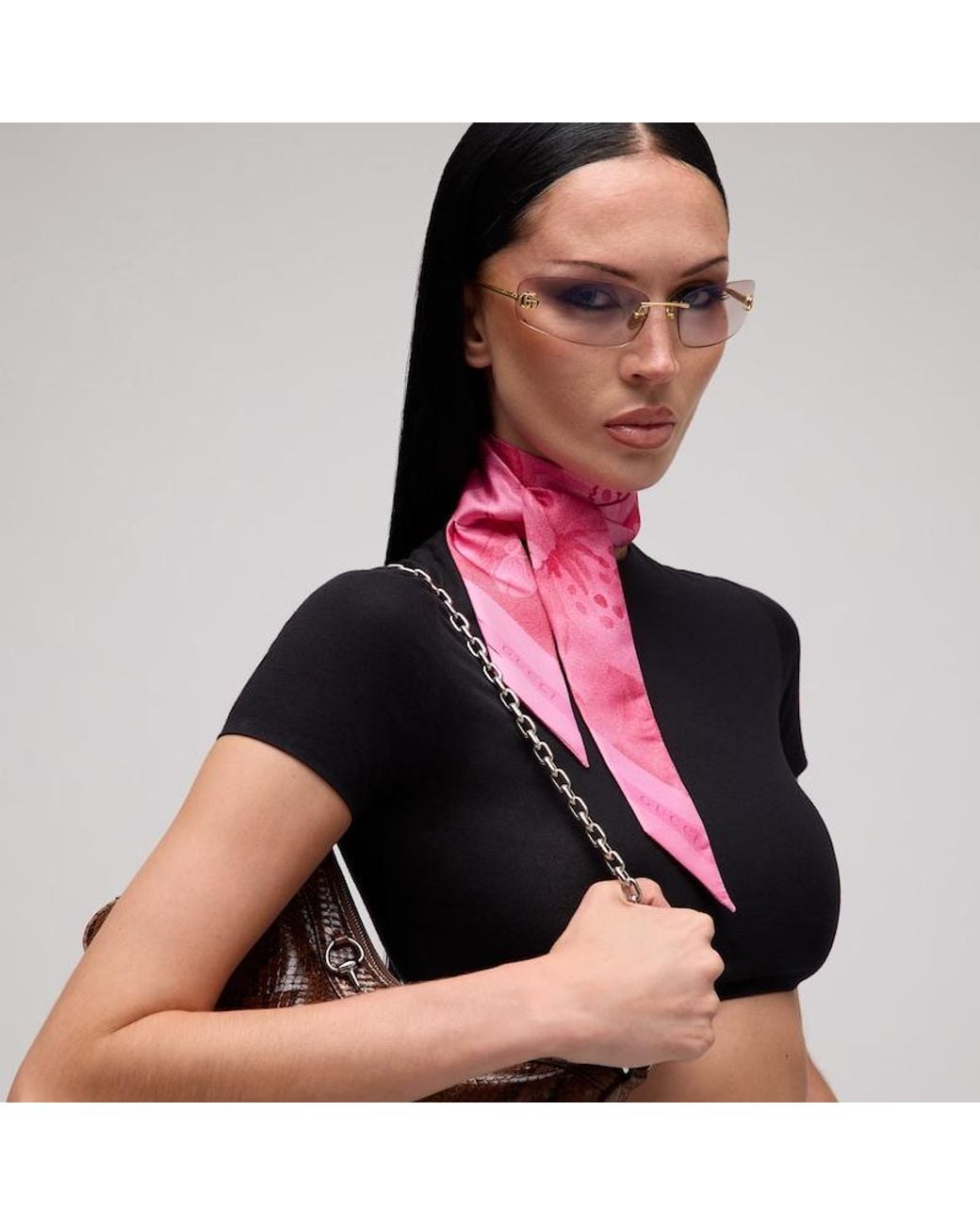 Gucci Pink Printed Silk Twill Ribbon, Silk