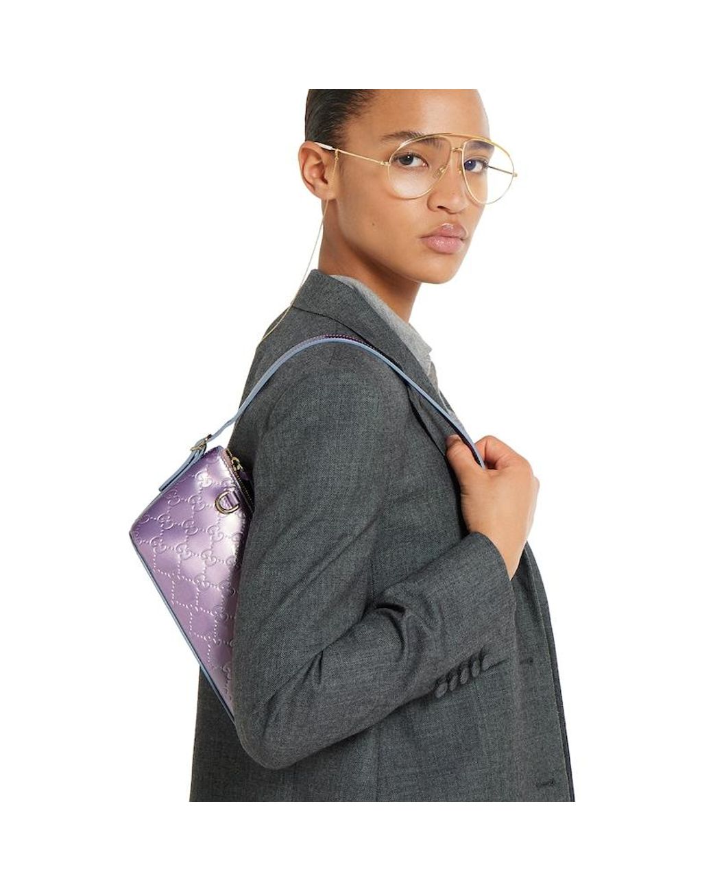 Gucci Gg Emblem Small Shoulder Bag in Purple | Lyst UK