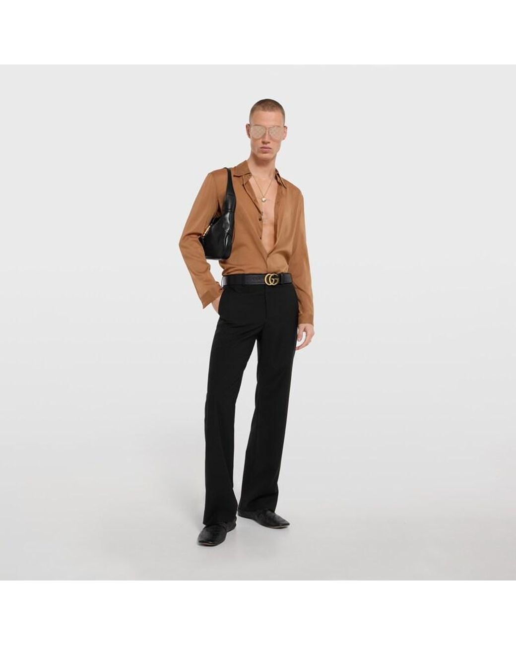 Gucci Brown Silk Stretch Chiffon Shirt, Size 15 for men