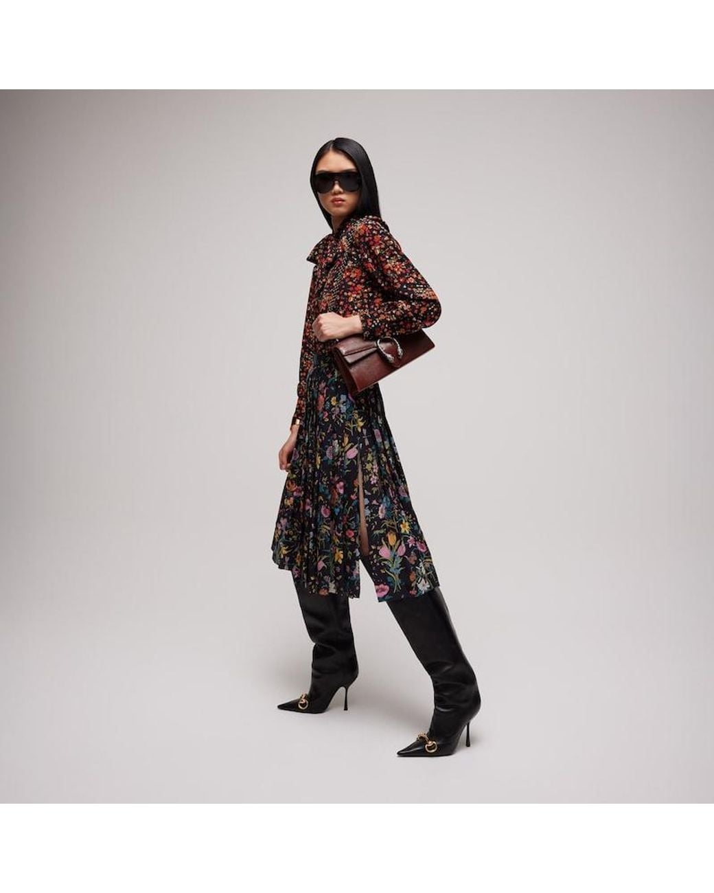 Gucci Black Printed Silk Midi Skirt