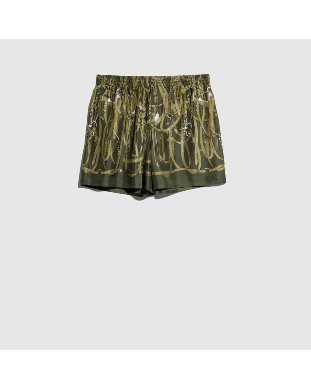 Gucci Green Printed Silk Twill Shorts for men