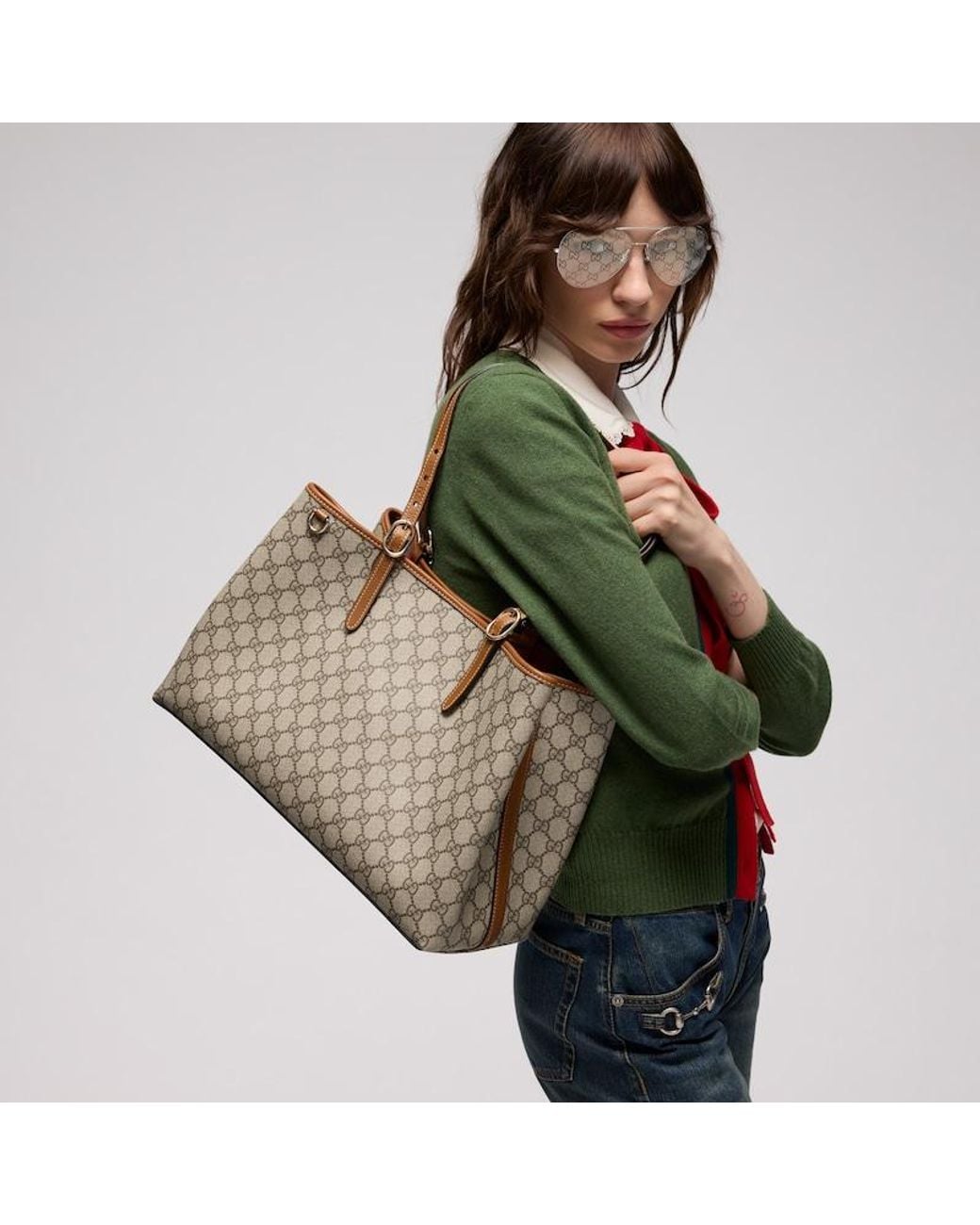 Gucci Natural Gg Emblem Large Tote Bag, Gg Canvas