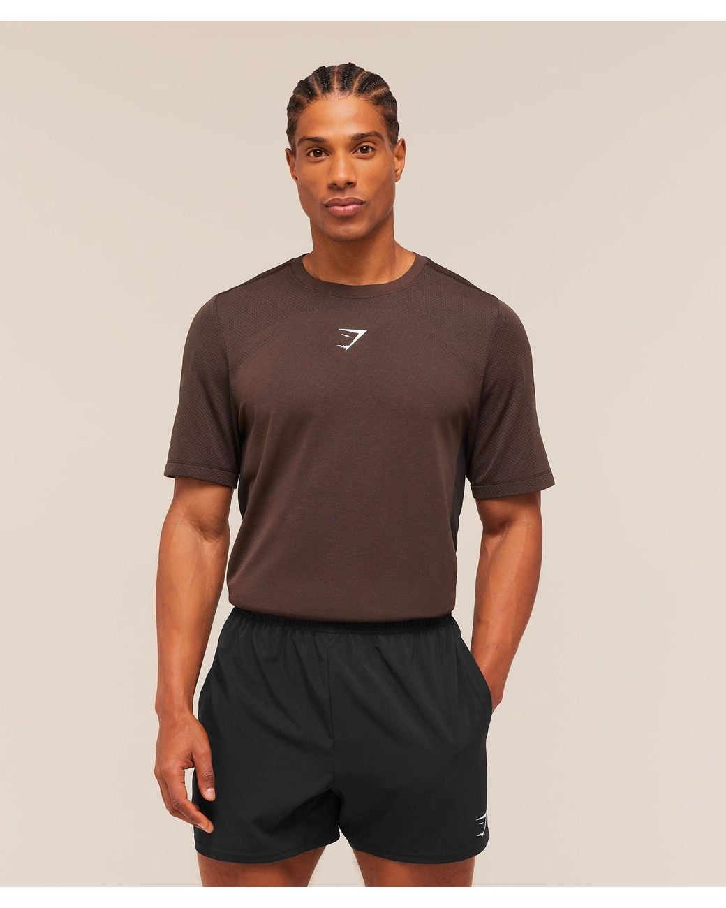 GYMSHARK Brown Lightweight Seamless T-Shirt for men