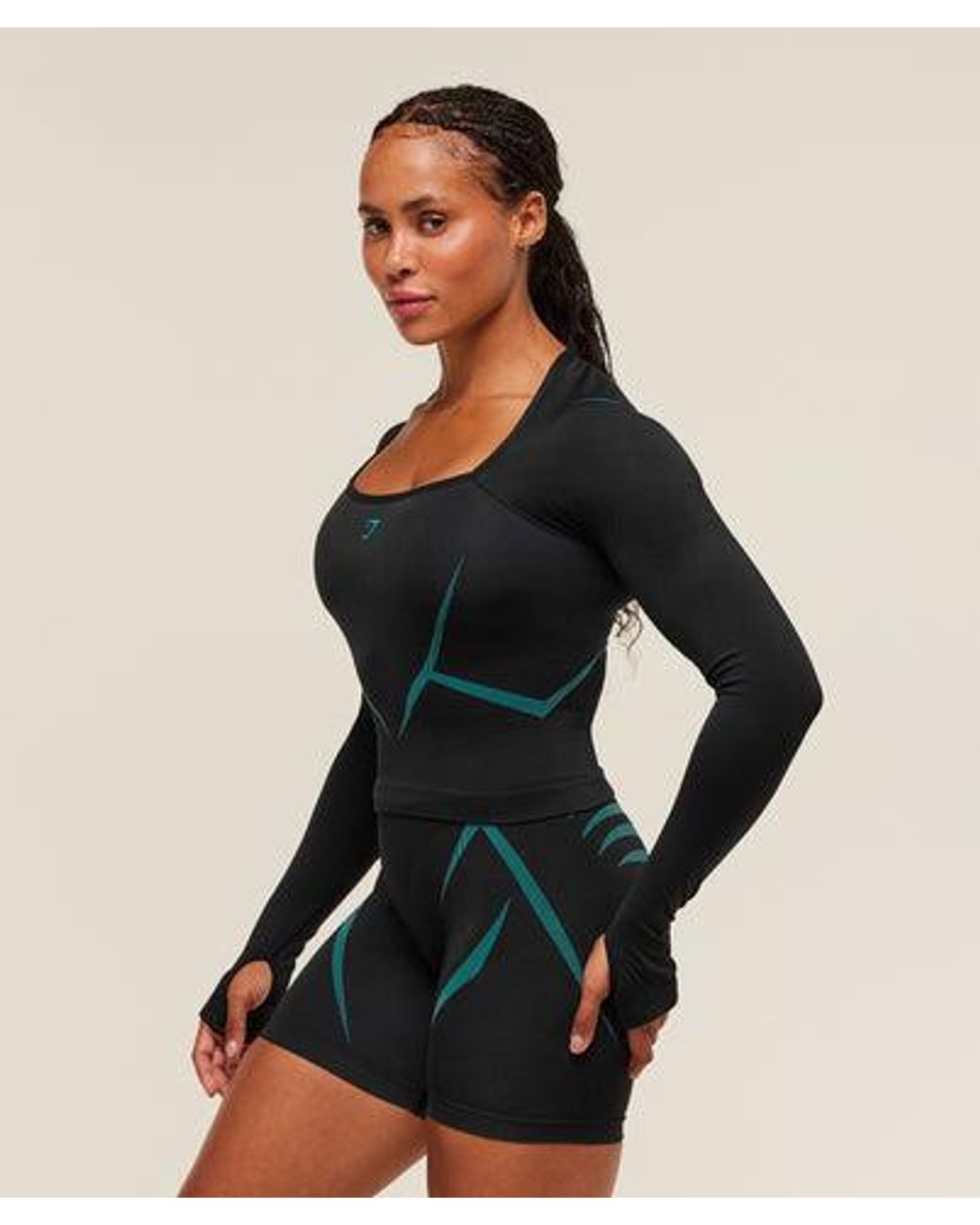 GYMSHARK Blue Apex Lift Seamless Long Sleeve Crop Top