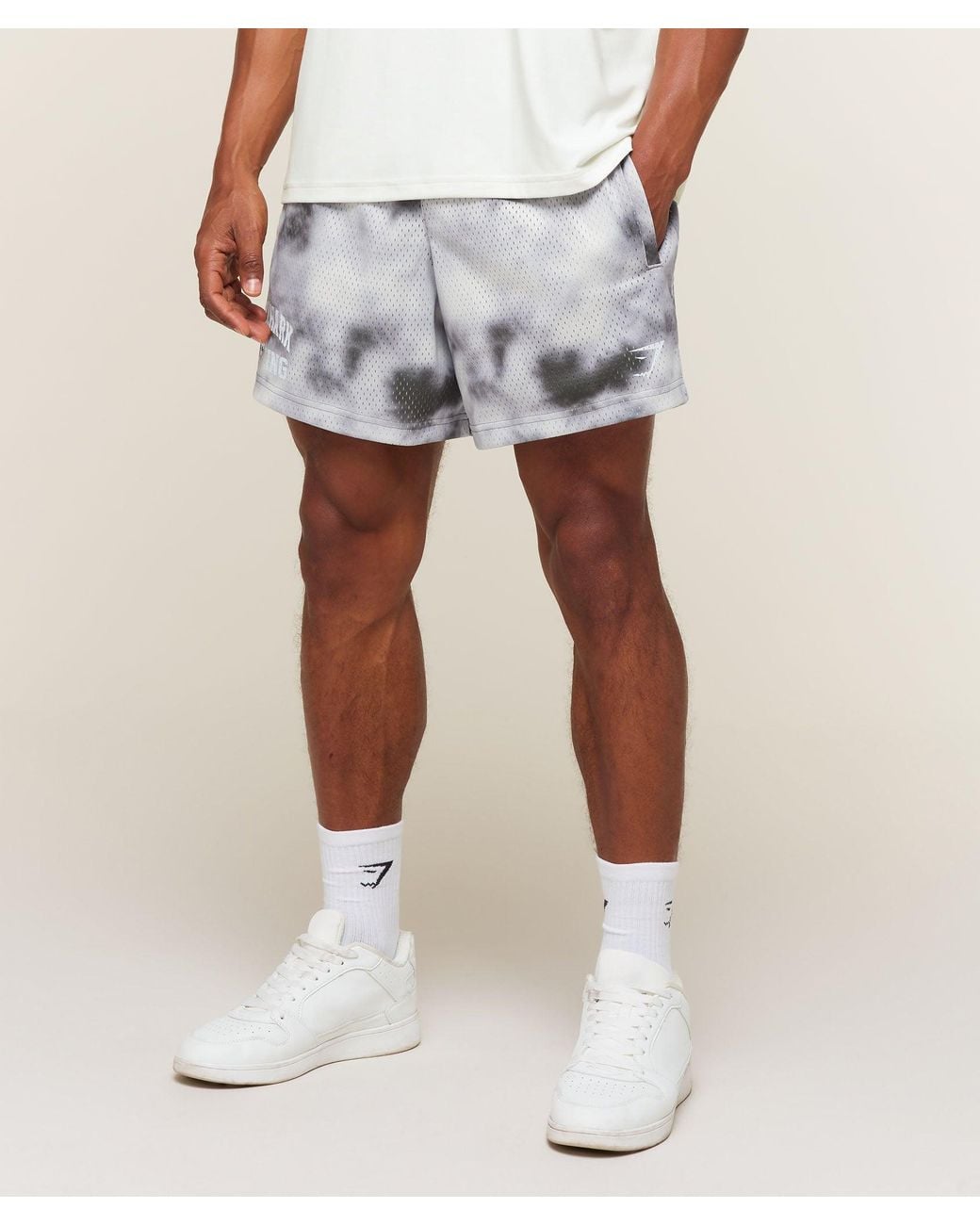 GYMSHARK White Lifting Mesh 5" Shorts for men