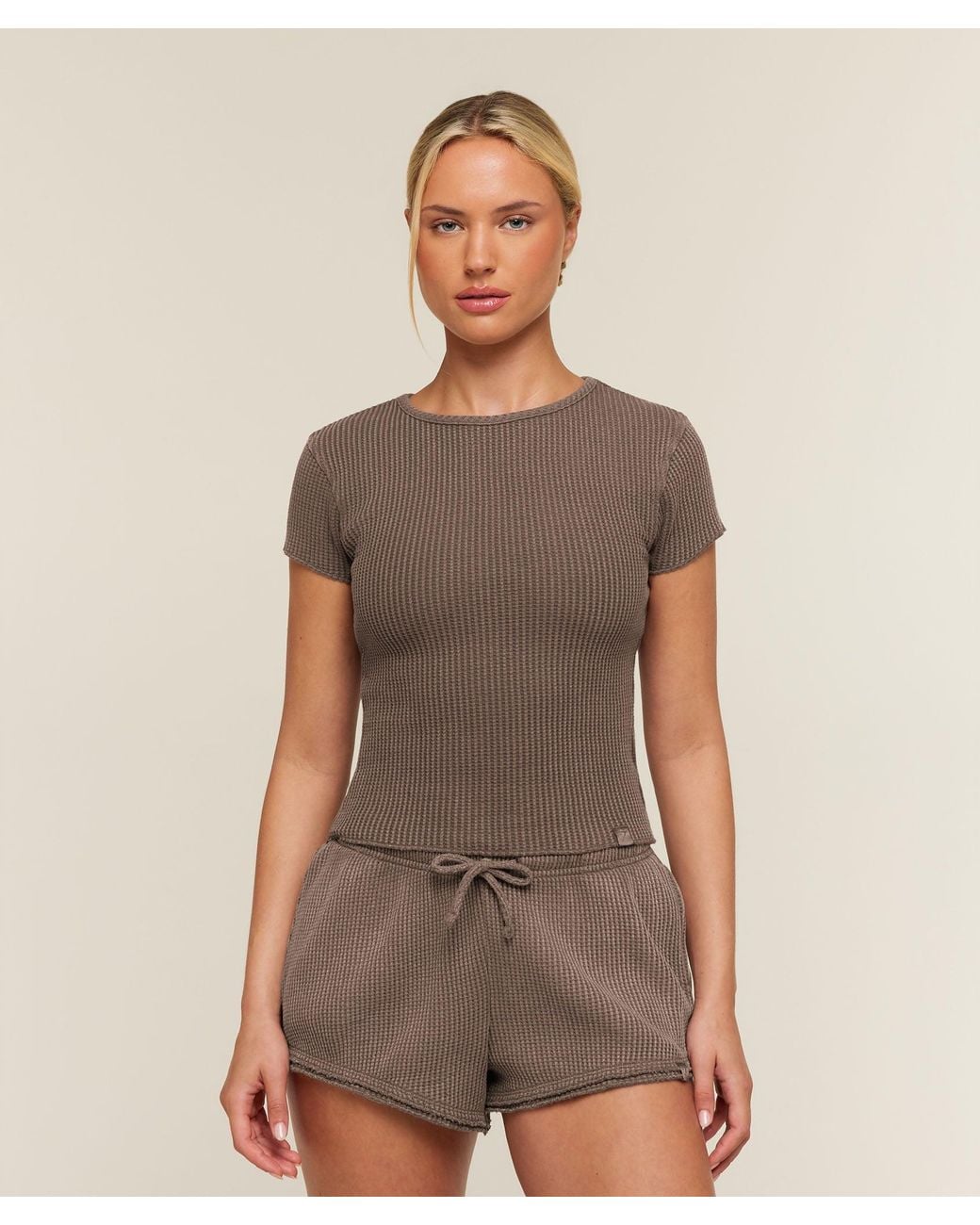 GYMSHARK Brown Washed Waffle Baby Tee