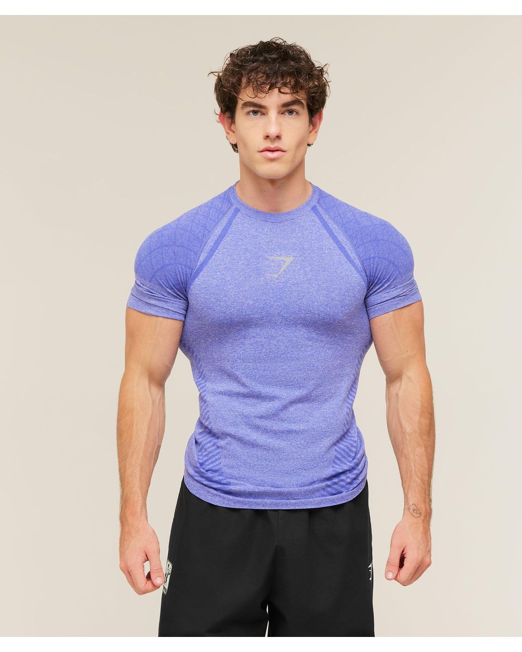 GYMSHARK Blue Devant Seamless T-Shirt for men
