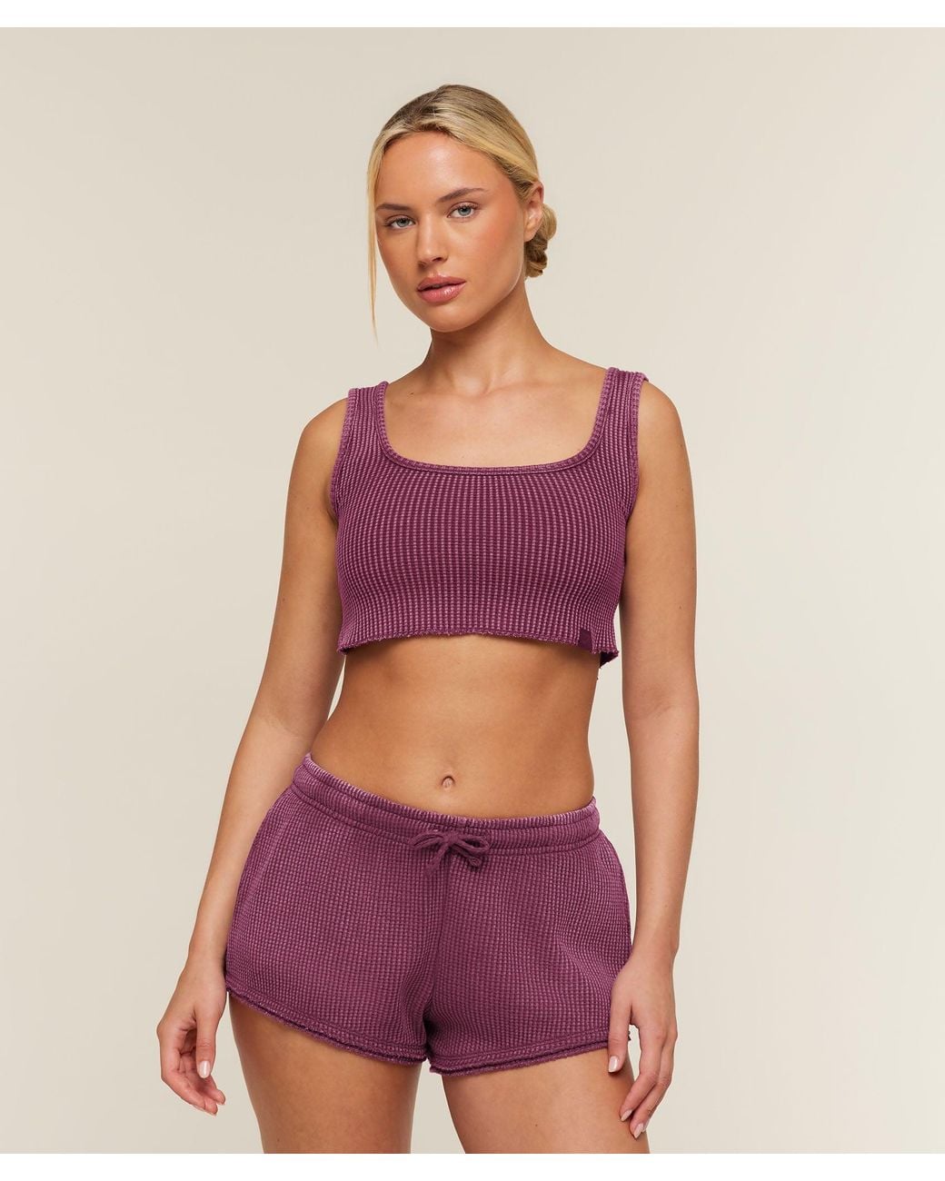 GYMSHARK Purple Washed Waffle Tank