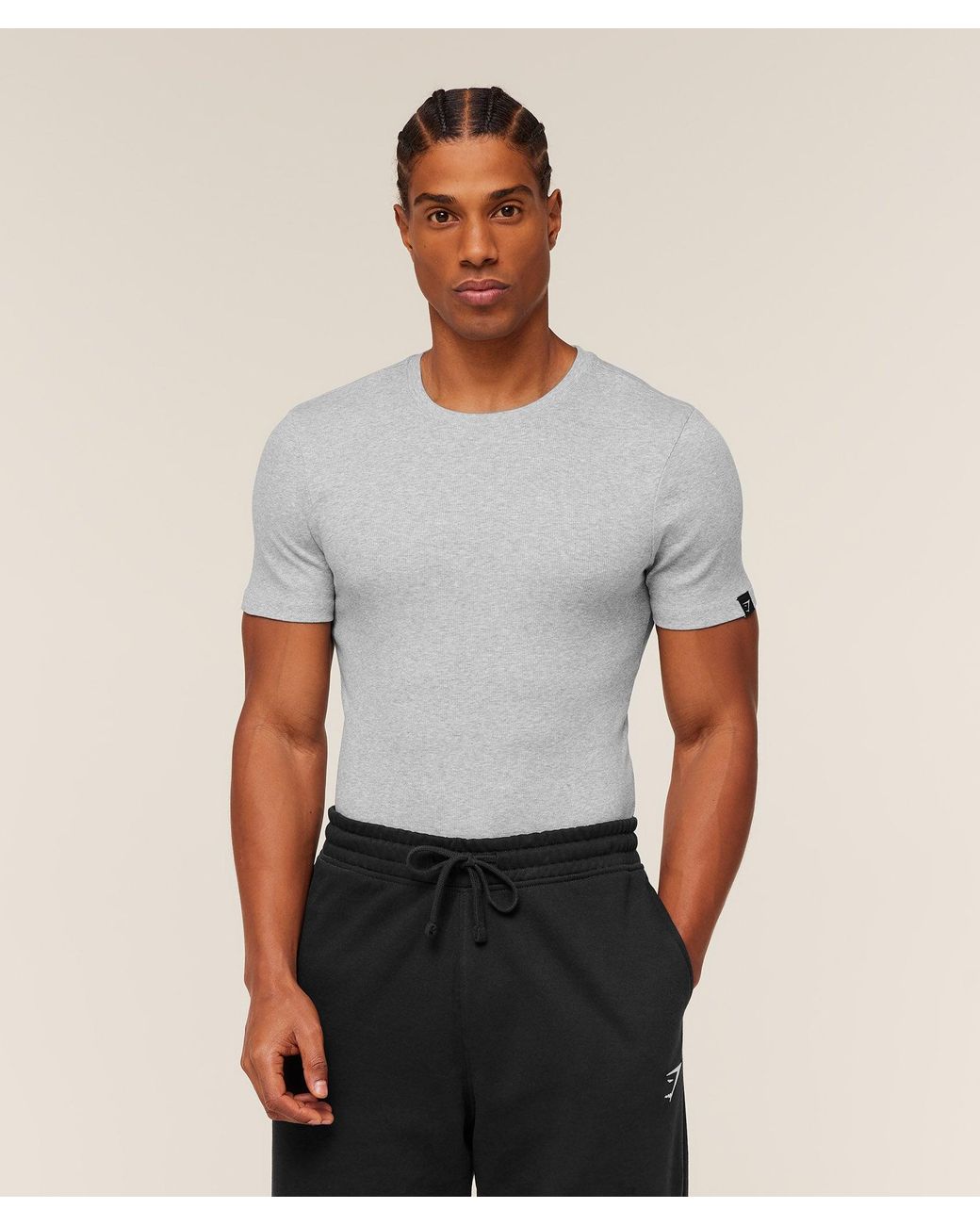 GYMSHARK Gray Ribbed T-Shirt for men