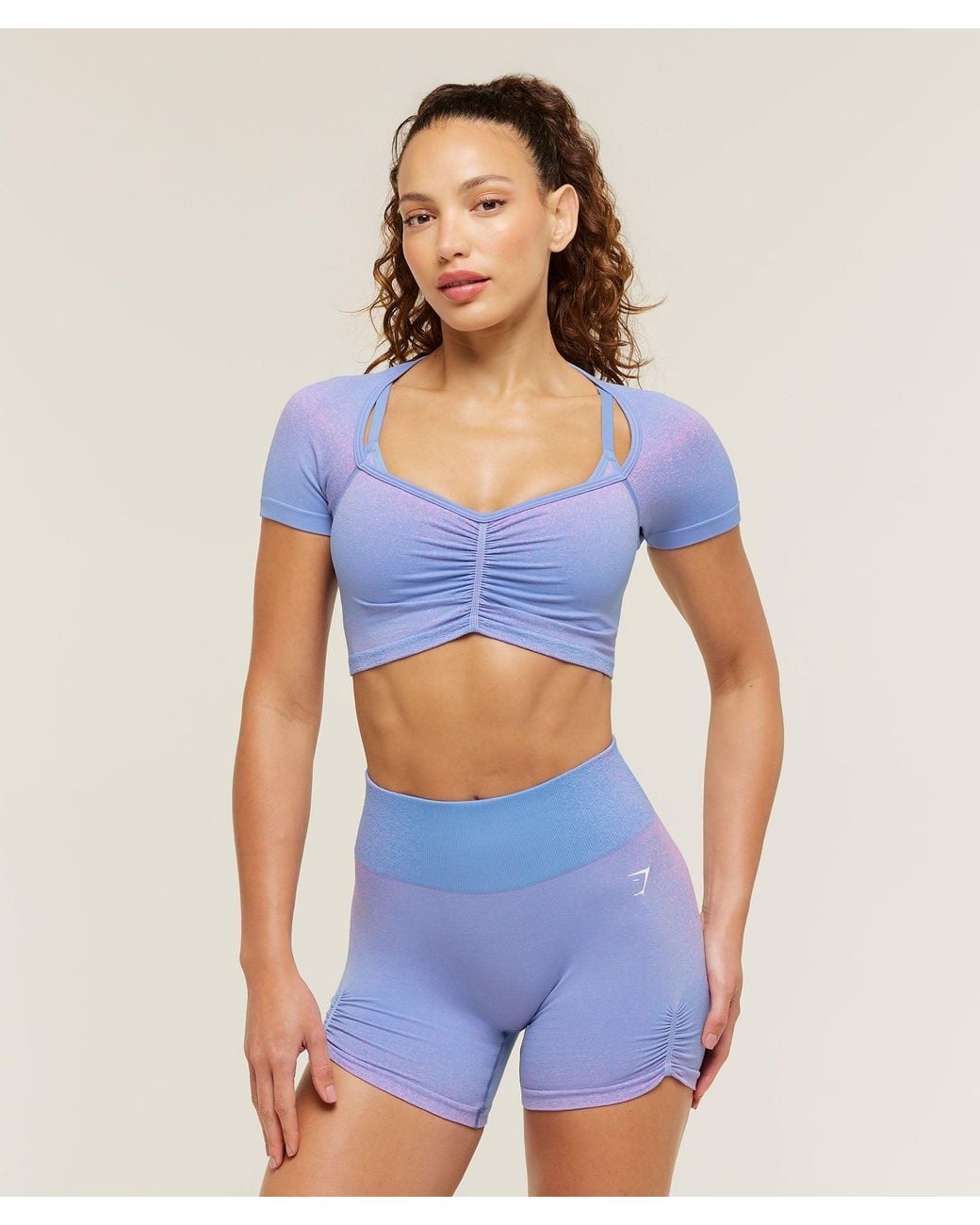 GYMSHARK Blue Blush Seamless Short Sleeve Top