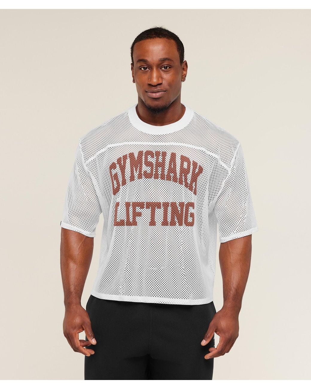 GYMSHARK White Mesh Oversized T-Shirt for men