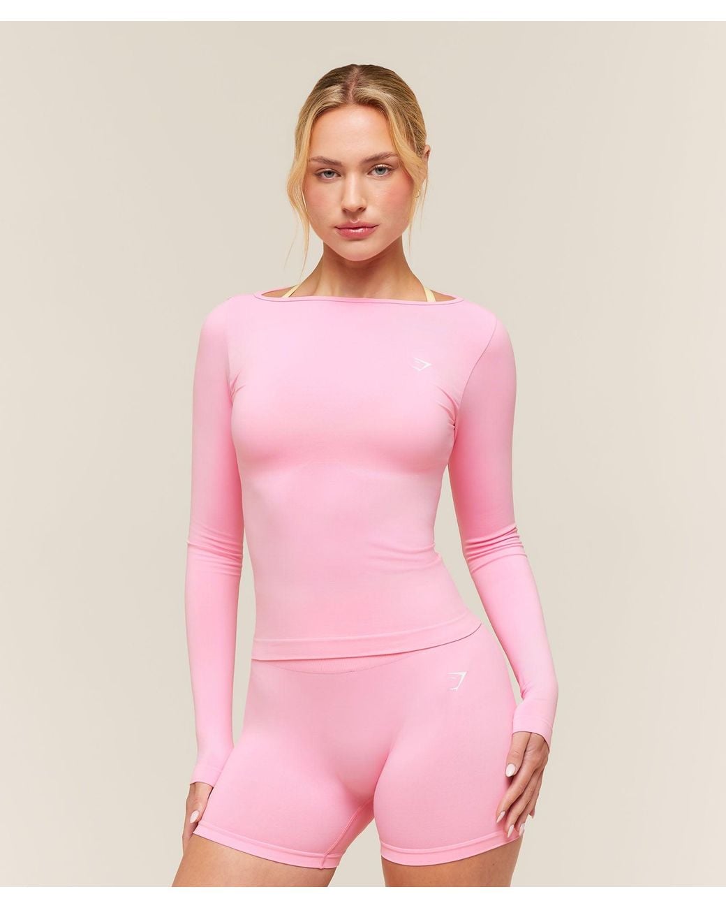 GYMSHARK Pink Everyday Seamless Wide Neck Long Sleeve Top