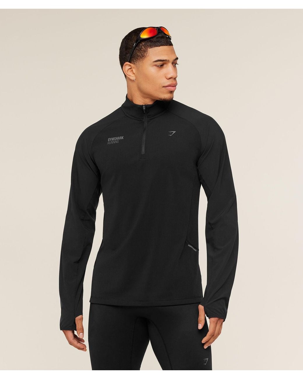 GYMSHARK Black Running Elite 1/4 Zip for men