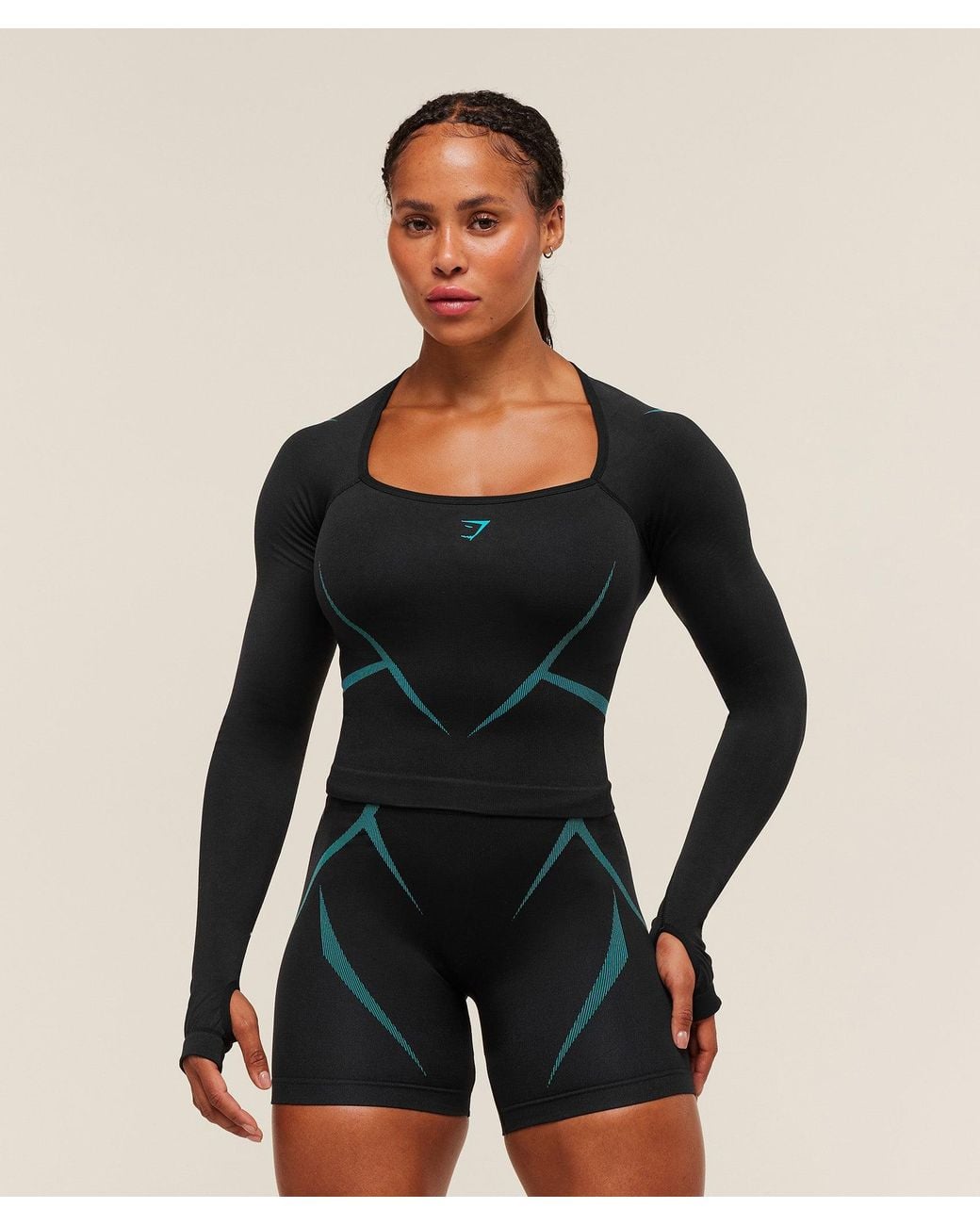 GYMSHARK Blue Apex Lift Seamless Long Sleeve Crop Top