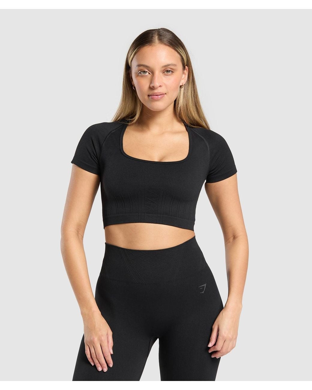 GYMSHARK Black Corset Seamless Crop Top