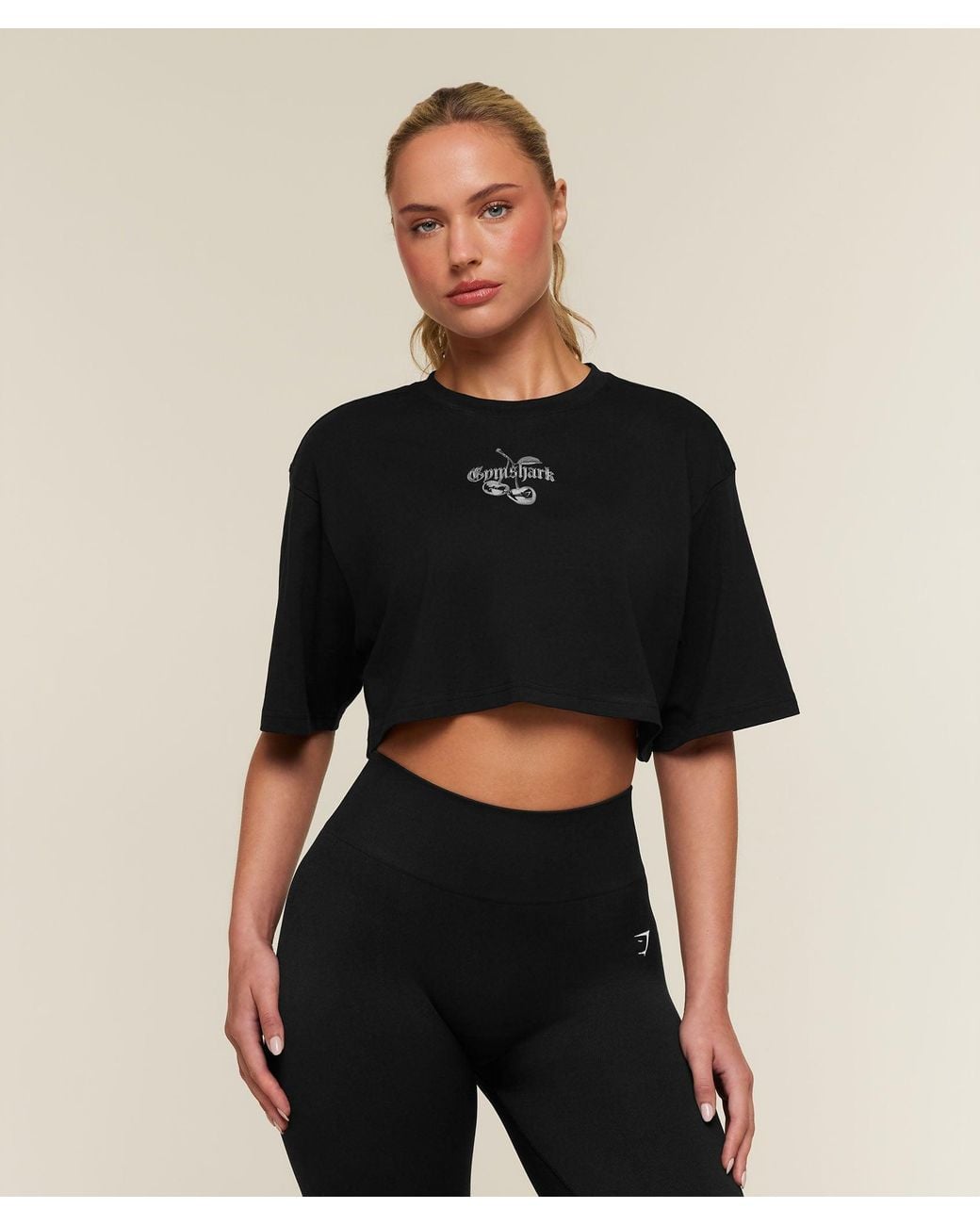GYMSHARK Black Chrome Graphic Crop Top