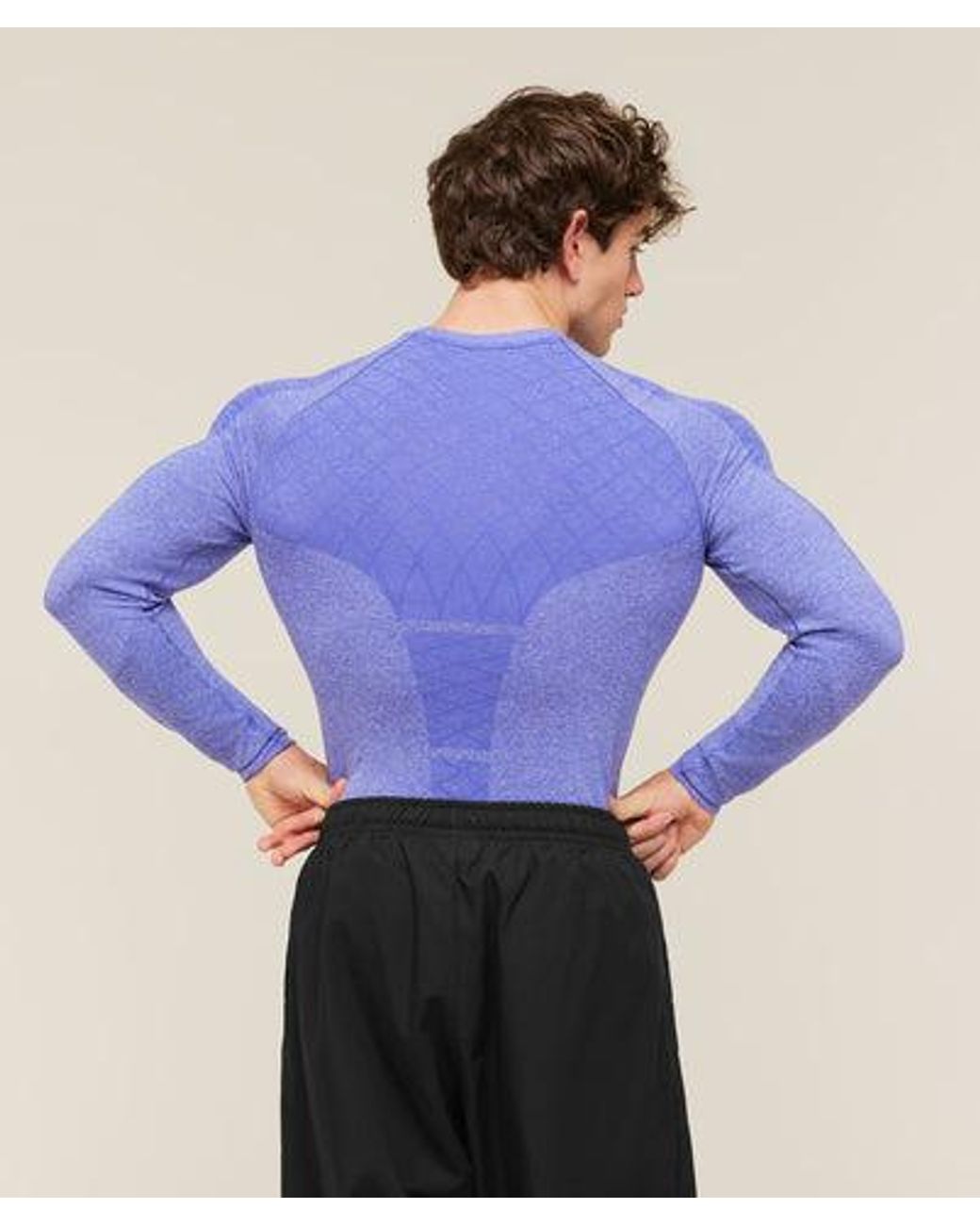GYMSHARK Blue Devant Seamless Long Sleeve T-Shirt for men