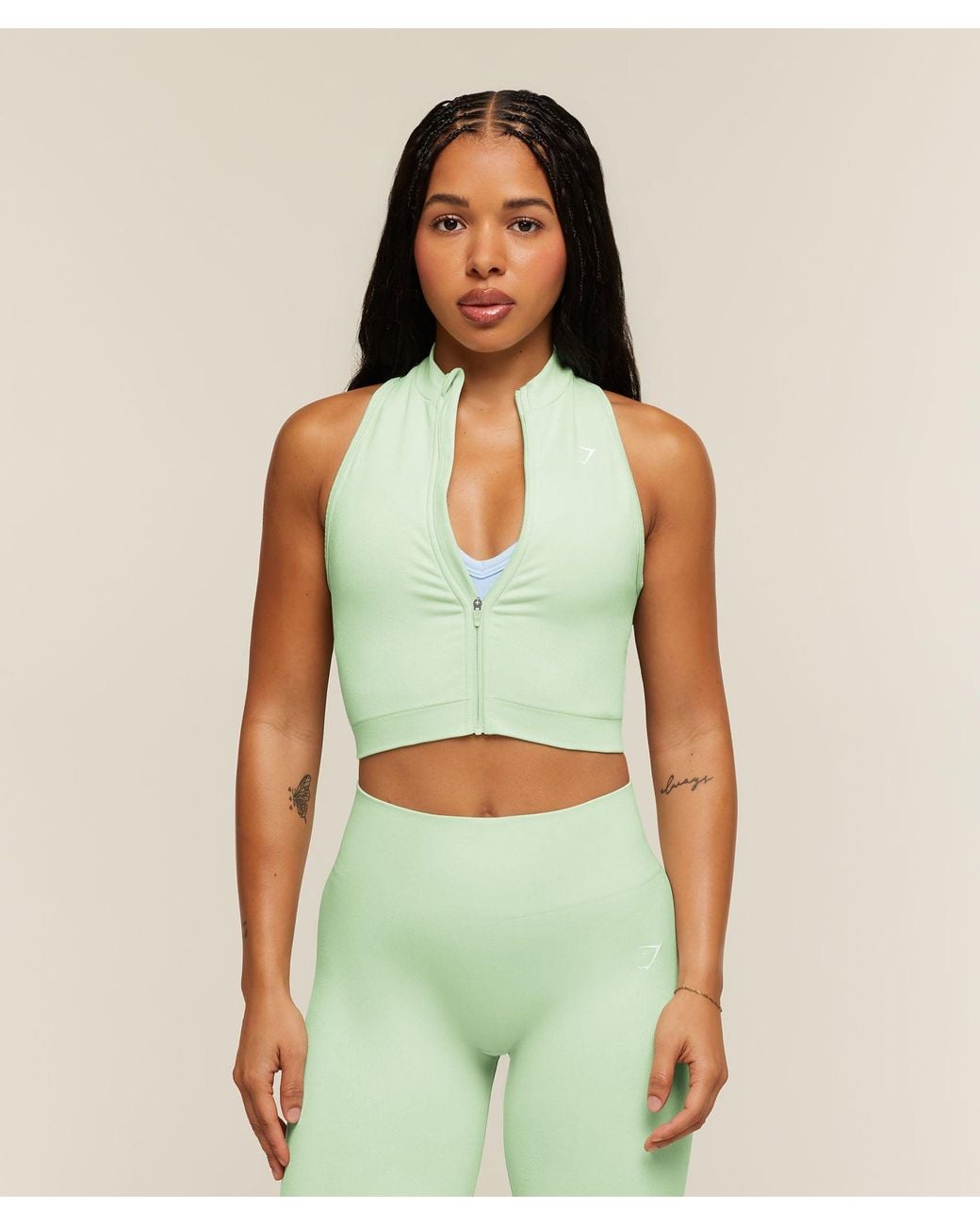 GYMSHARK Green Adapt Solid Zip Front Top