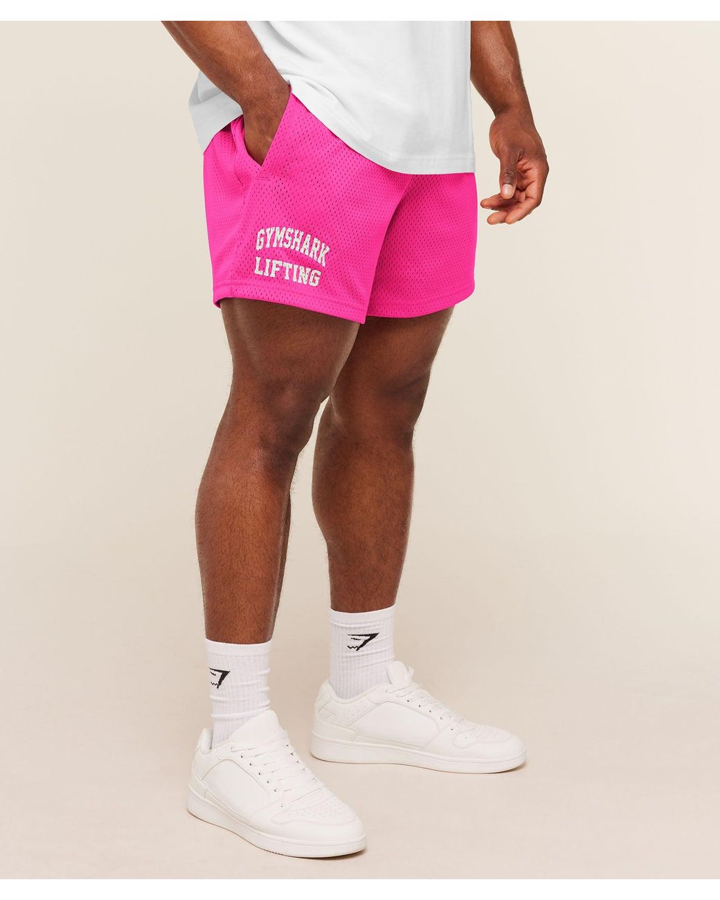 GYMSHARK Pink Lifting Mesh 5" Shorts for men