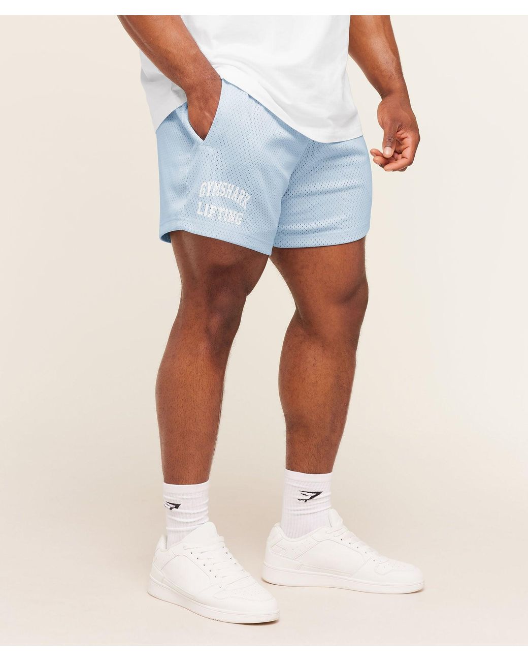 GYMSHARK Blue Lifting Mesh 5" Shorts for men