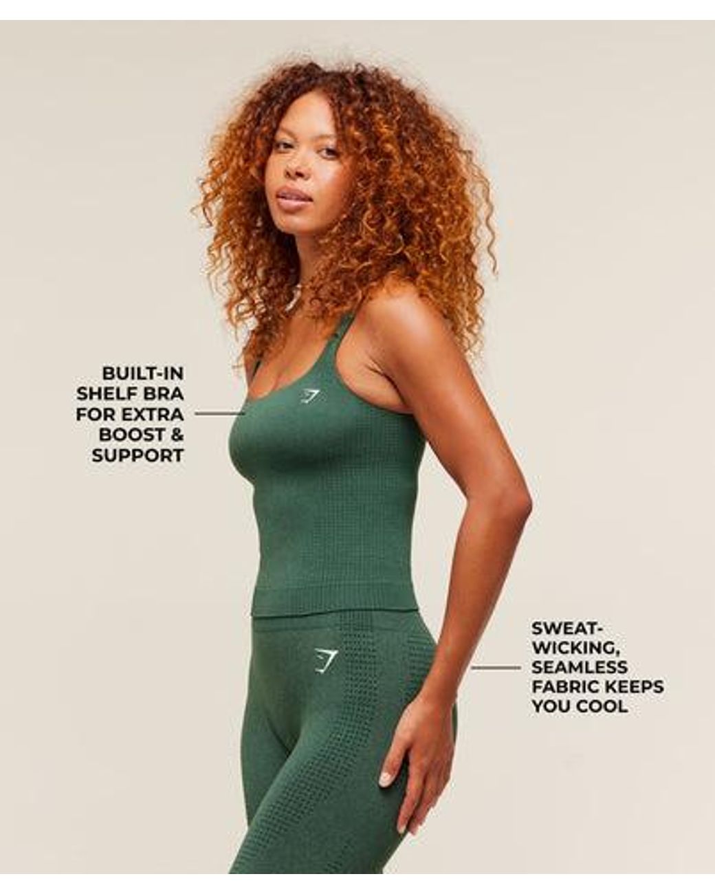 GYMSHARK Green Vital Seamless Tank With Shelf