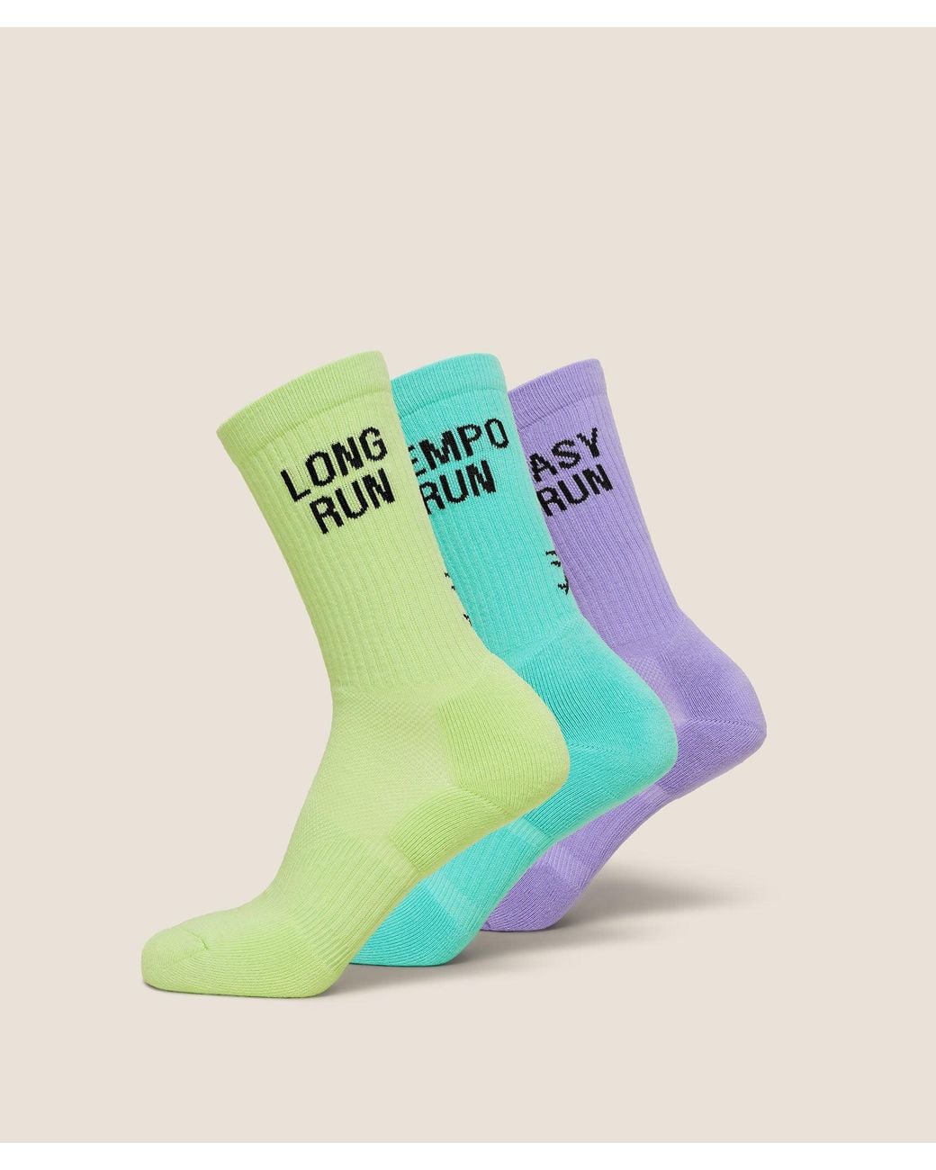 GYMSHARK Green Running Graphic Performance Crew Sock 3Pk