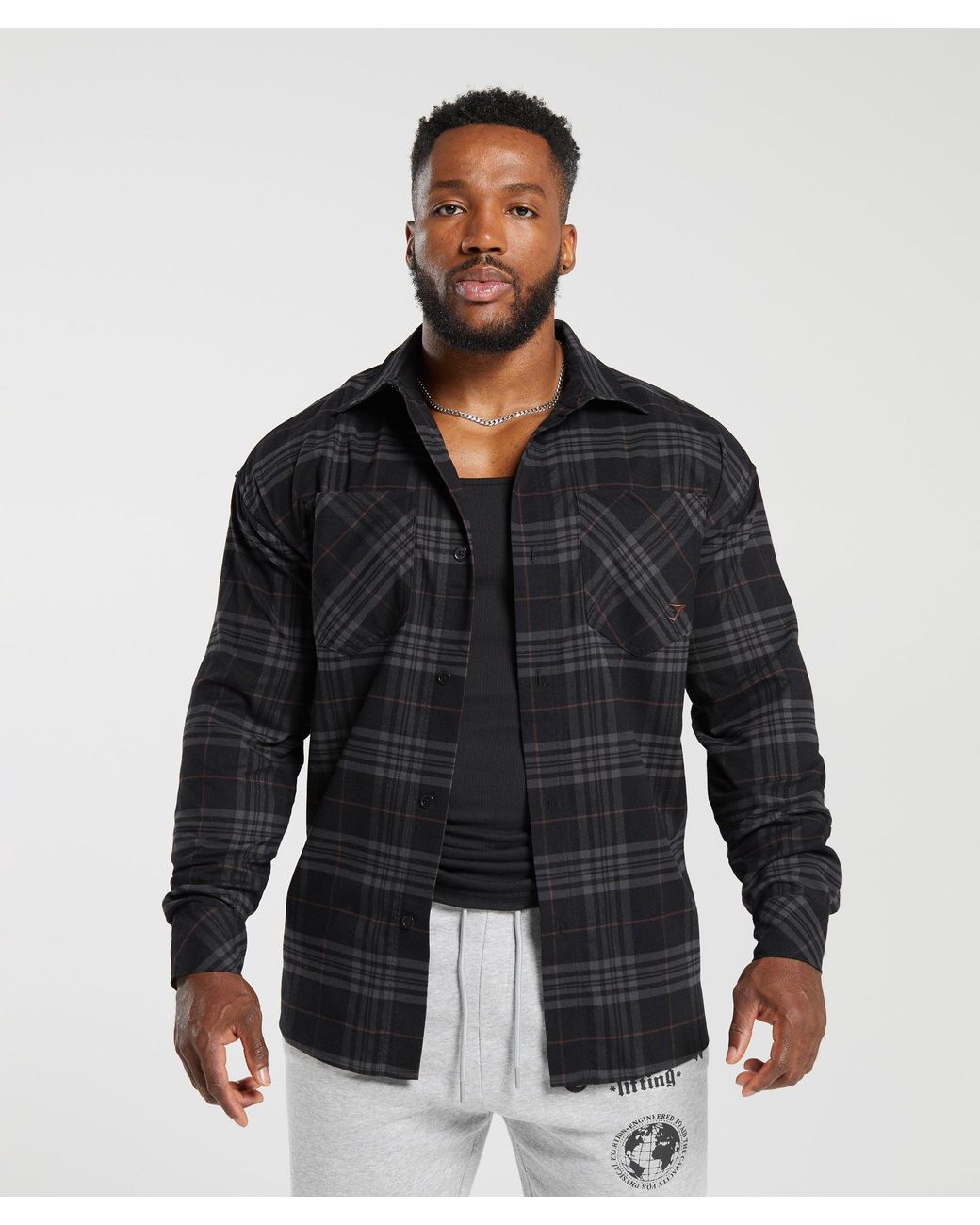 GYMSHARK Black Woven Wordmark Shirt for men