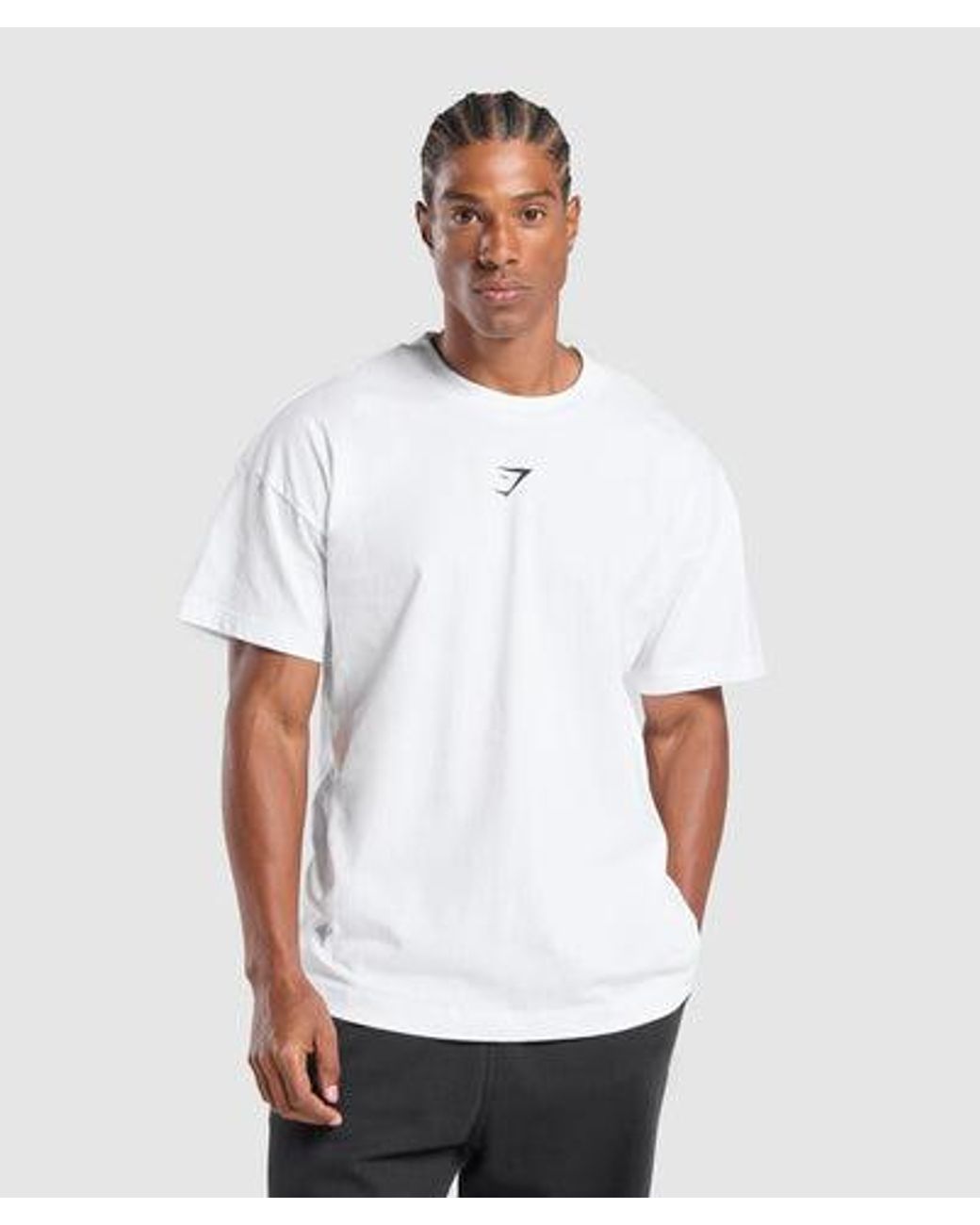 GYMSHARK White British Lifting Goods Graphic T-Shirt for men