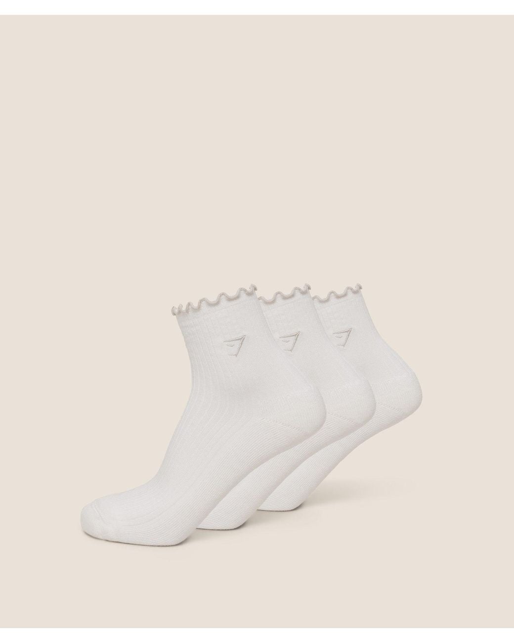 GYMSHARK Natural Midi Frill Socks 3Pk