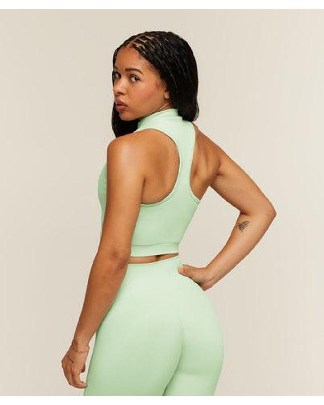 GYMSHARK Green Adapt Solid Zip Front Top