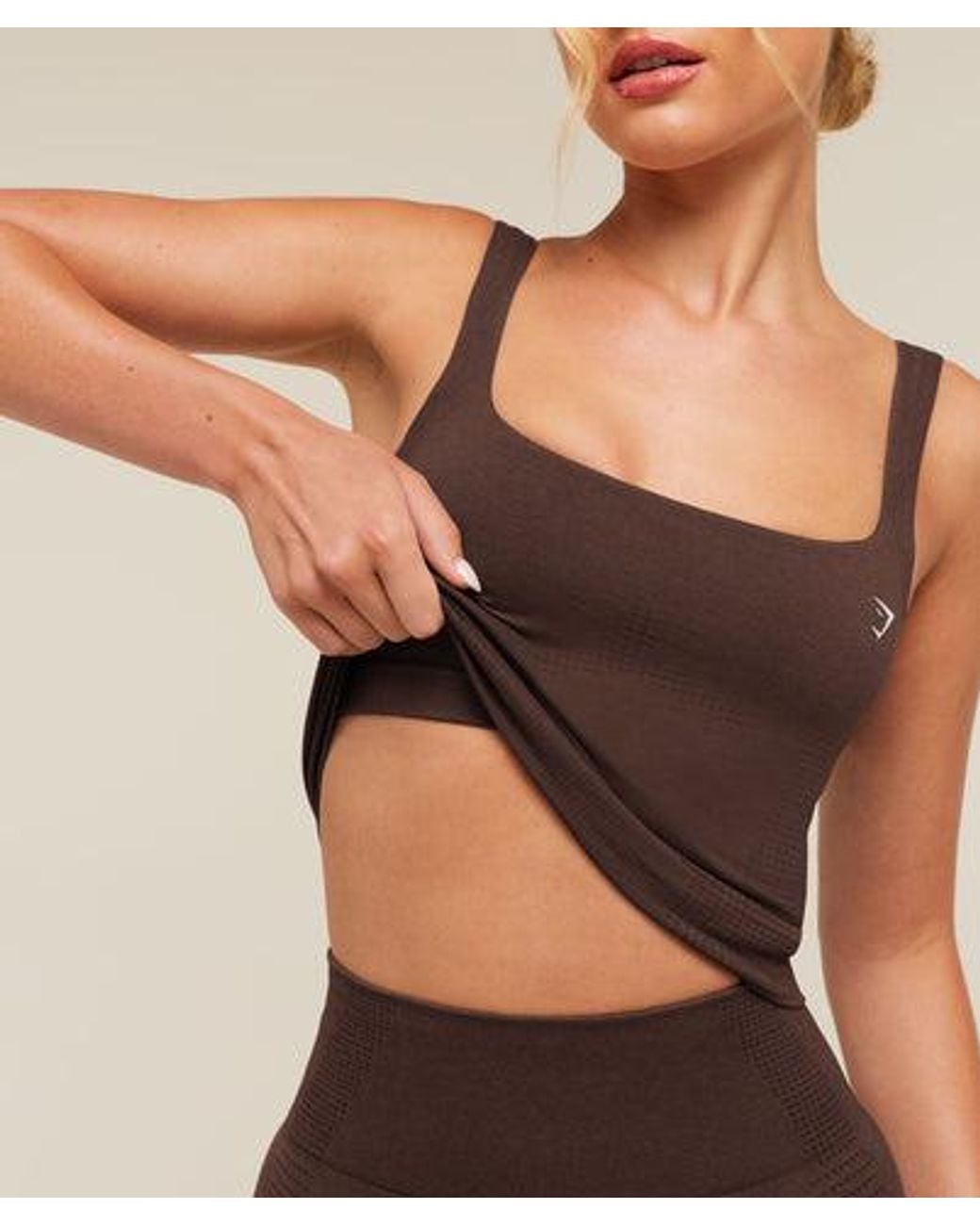 GYMSHARK Brown Vital Seamless Tank With Shelf