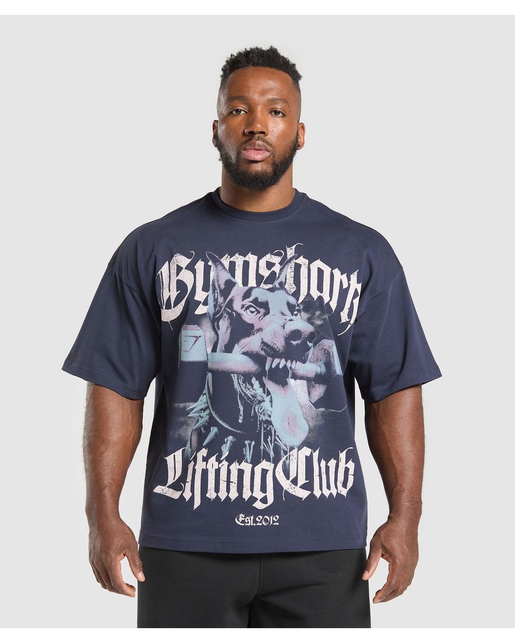 GYMSHARK Blue Doberman Graphic T-Shirt for men