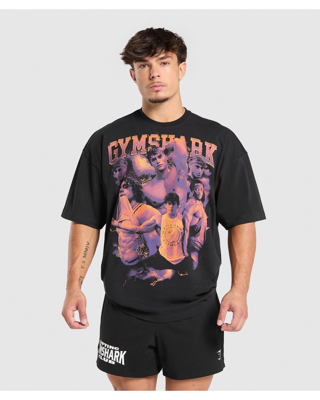 GYMSHARK Black Athlete Bootleg Graphic T-Shirt for men