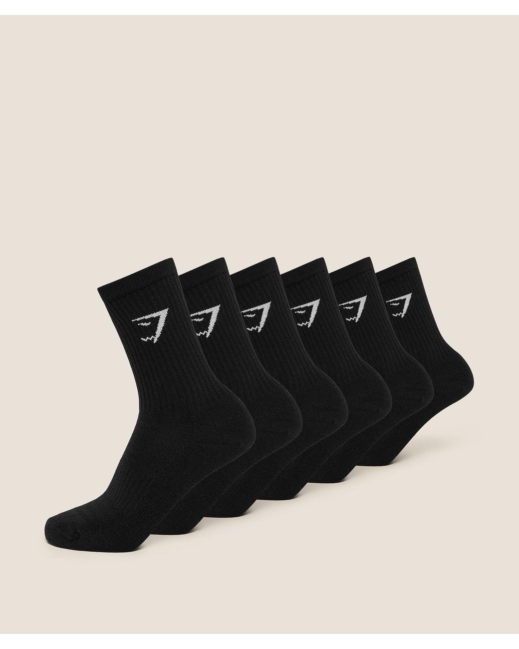 GYMSHARK Black Crew Socks 6Pk