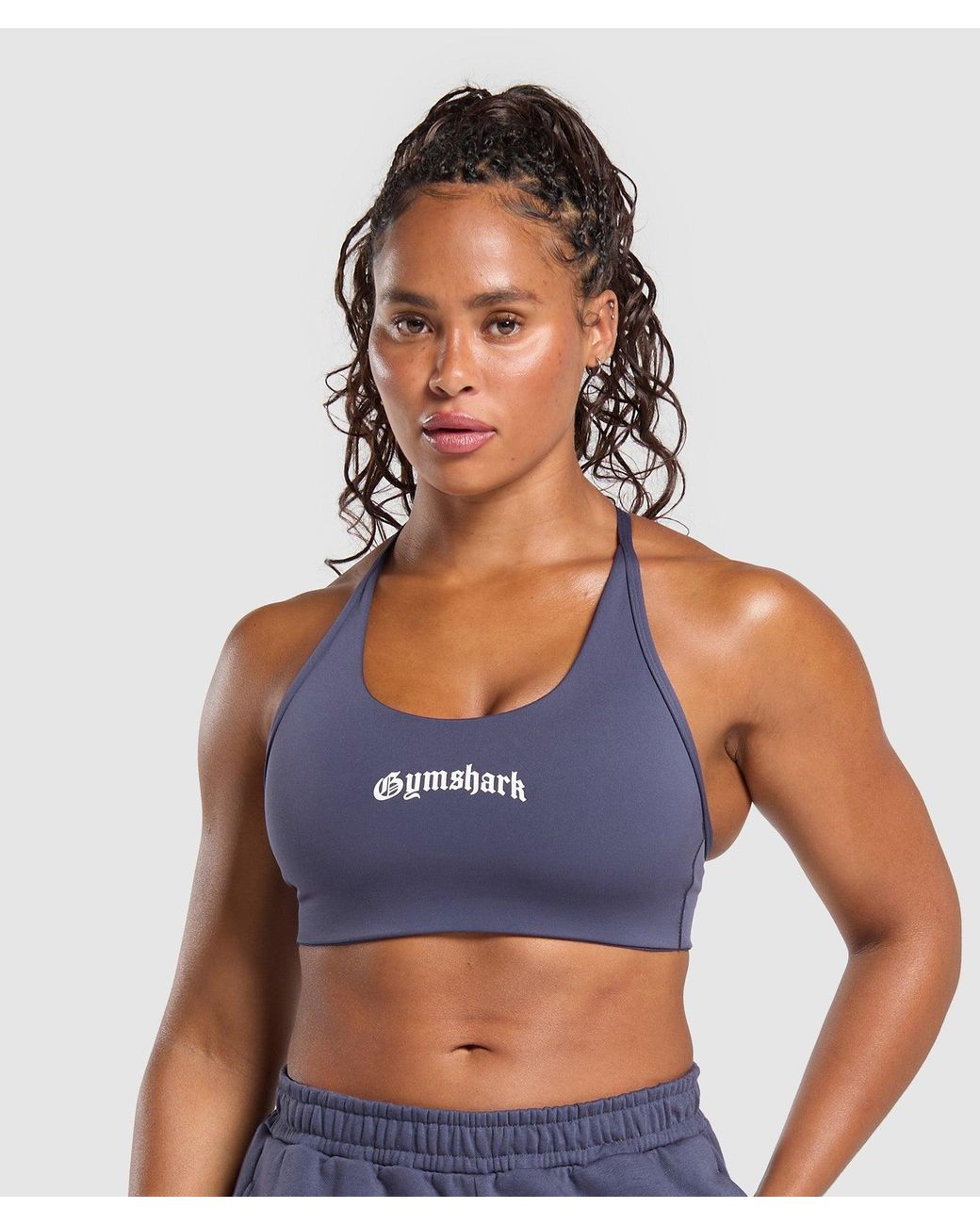 GYMSHARK Blue Strength Department Graphic Sports Bra